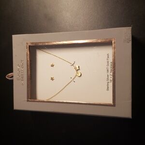 Sterling Silver Gold Flash necklace and earring set w/moon and stars new in box
